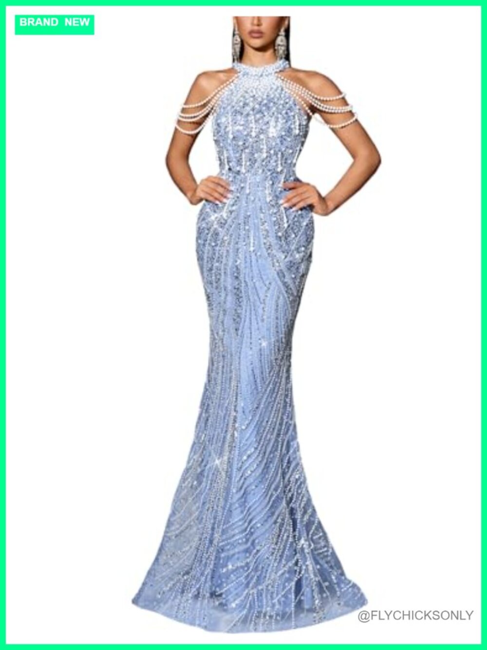 Halter Beaded Mermaid Evening Gown Sequin Formal Prom Dress